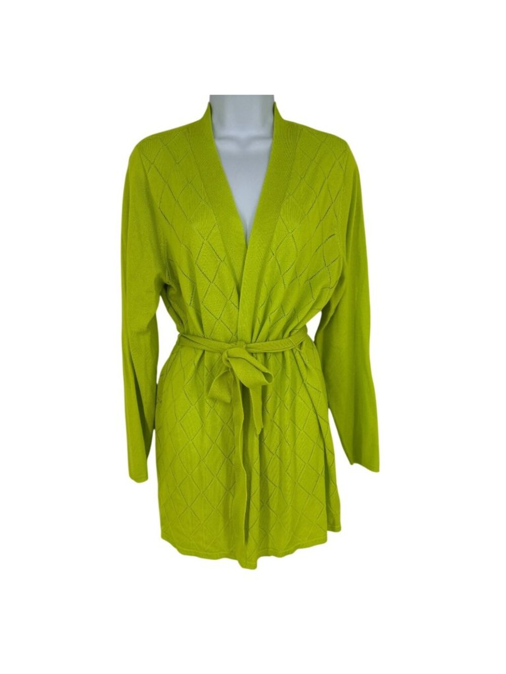 Lane Bryant Lime Green Diamond Knit‎ Cardigan With Belt Size 14/16
